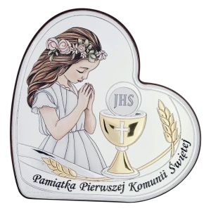 Kolorowy Obrazek Serce – Pamiątka I Komunii Świętej dla dziewczynki (8x8cm)