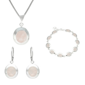 Komplet owalny z różowym kwarcem srebro