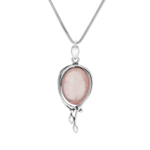 Wisior owalny z różowym kwarcem srebro oksydowane