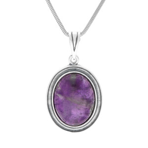 Wisior owalny z ametystem srebro oksydowane