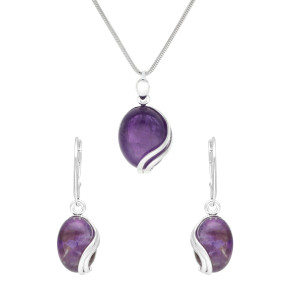 Komplet z owalnym ametystem srebro