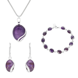 Komplet z owalnym ametystem srebro