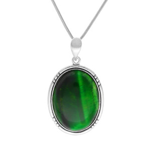 Wisior owalny z kocim okiem srebro oksydowane