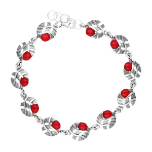 Bransoletka koła z koralem srebro oksydowane