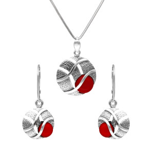 Komplet koła z koralem srebro oksydowane