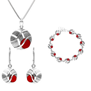 Komplet koła z koralem srebro oksydowane