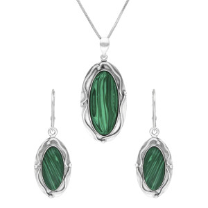 Komplet owalny z malachitem srebro oksydowane