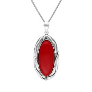 Efektowny wisior owalny z koralem srebro oksydowane