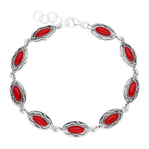 Bransoletka owalna z koralem srebro oksydowane