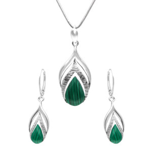 Komplet z malachitem srebro oksydowane