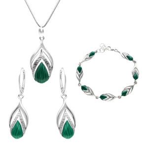 Komplet z malachitem srebro oksydowane