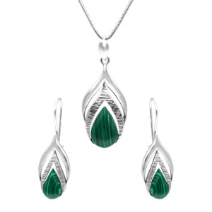 Komplet z malachitem srebro oksydowane