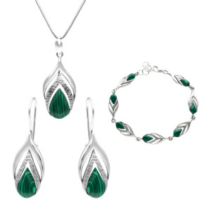 Komplet z malachitem srebro oksydowane