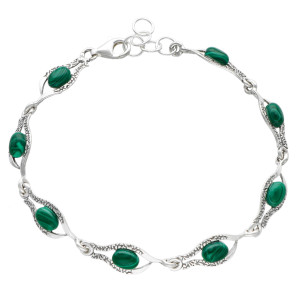 Bransoletka z malachitem srebro oksydowane