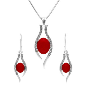 Komplet z koralem srebro oksydowane