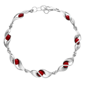 Bransoletka z koralem srebro oksydowane