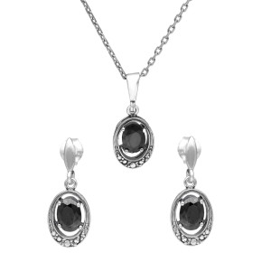 Komplet z czarną cyrkonią srebro