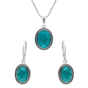 Komplet owalny z chryzokolą srebro oksydowane