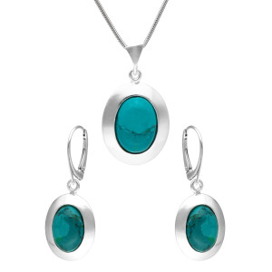 Komplet owalny z chryzokolą srebro