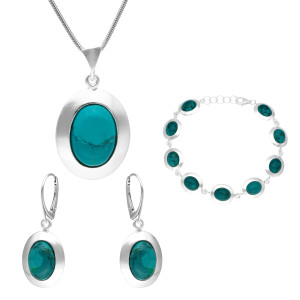 Komplet owalny z chryzokolą srebro