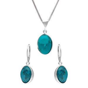 Komplet owalny z chryzokolą srebro