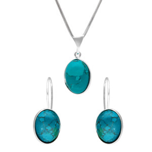 Komplet owalny z chryzokolą srebro