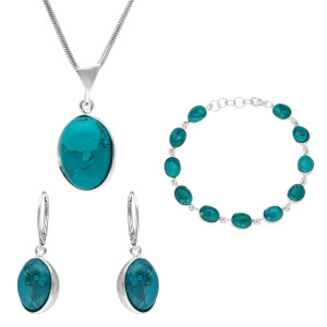Komplet owalny z chryzokolą srebro