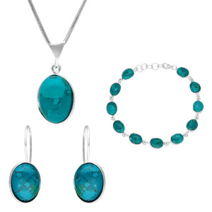 Komplet owalny z chryzokolą srebro