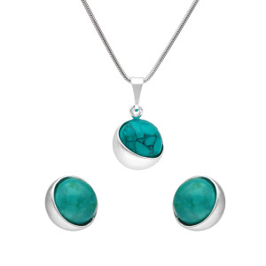 Komplet okrągły z chryzokolą srebro