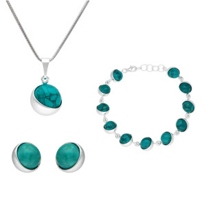 Komplet okrągły z chryzokolą srebro