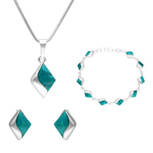 Komplet romby z chryzokolą srebro