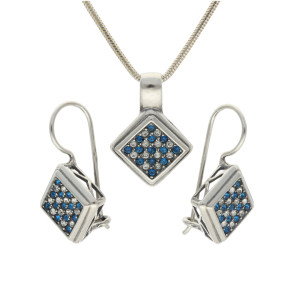 Komplet z szafirowymi cyrkoniami