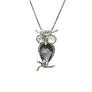 Wisior sowa z szarym kryształem