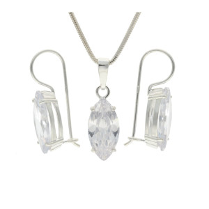 Komplet z białymi owalnymi cyrkoniami