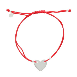 Bransoletka sznurkowa serce czerwona srebro