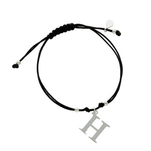 Bransoletka sznurkowa litera H czarna srebro