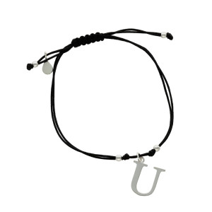 Bransoletka sznurkowa litera U czarna srebro