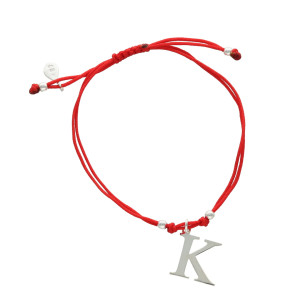 Bransoletka sznurkowa litera K czerwona srebro