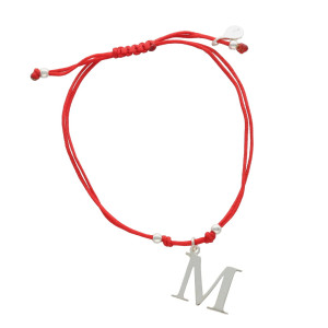 Bransoletka sznurkowa litera M czerwona srebro