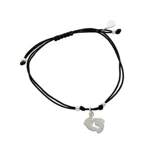 Bransoletka sznurkowa stópki czarna srebro