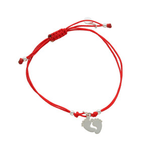 Bransoletka sznurkowa stópki czerwona srebro