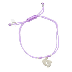 Bransoletka sznurkowa stópki fioletowa srebro