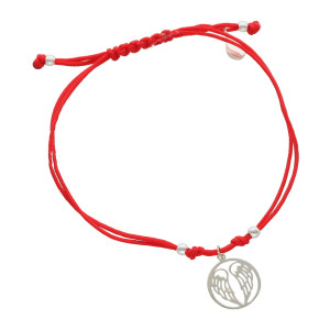 Bransoletka sznurkowa skrzydła czerwona srebro