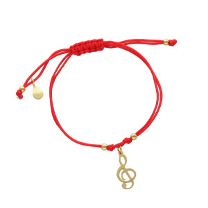 Bransoletka sznurkowa nutka czerwona pozłacana