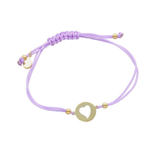 Bransoletka sznurkowa serce fioletowa pozłacana