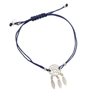 Bransoletka sznurkowa łapacz snów granatowa srebro