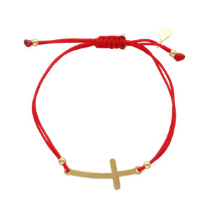 Bransoletka sznurkowa krzyżyk czerwona srebro pozłacane