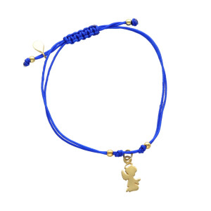 Bransoletka sznurkowa aniołek niebieska pozłacana