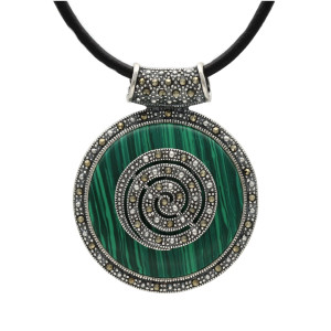 Wisior z markazytami i malachitem srebro