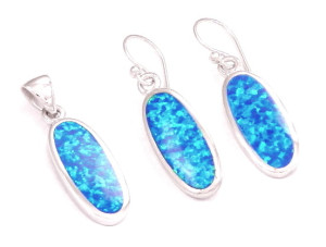 Komplet z niebieskim opalem owalny